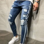 Ripped Side Striped Skinny Stretch Streetwear Jeans