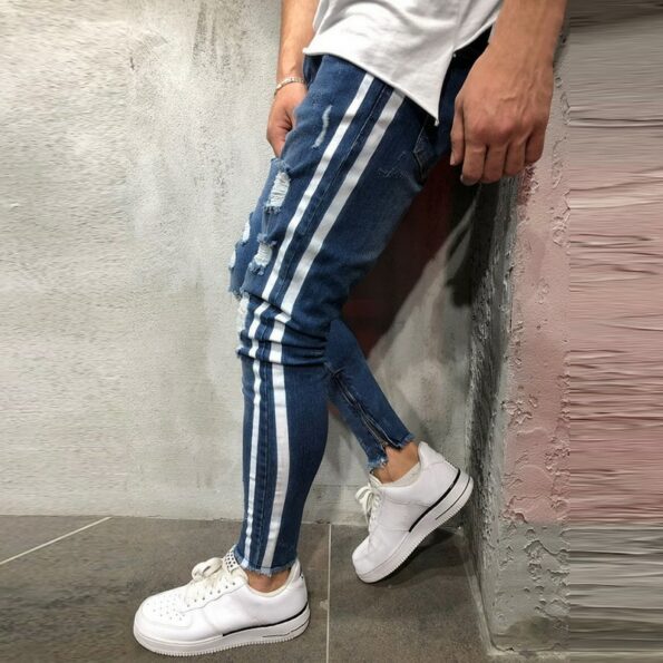 Ripped Side Striped Skinny Stretch Streetwear Jeans